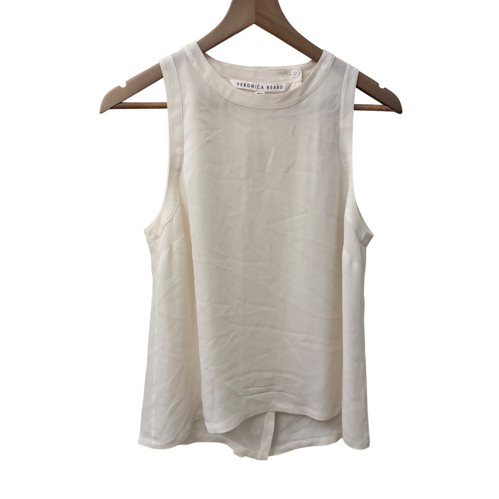 Veronica Beard Silk Sleeveless Blouse 10 Cream Split Back Career